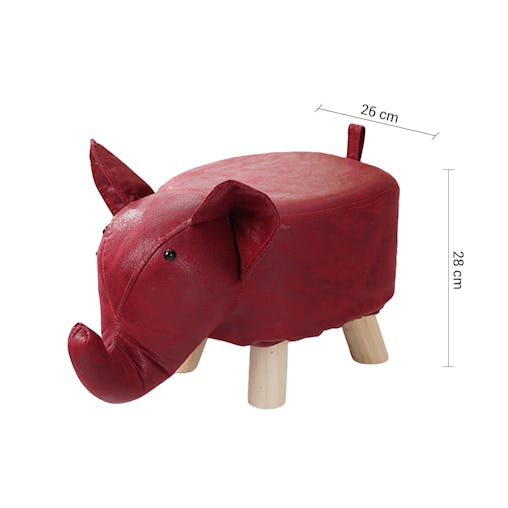 SOGA 2X Red Children Bench Elephant Character Round Ottoman Stool Soft Small Comfy Seat Home Decor