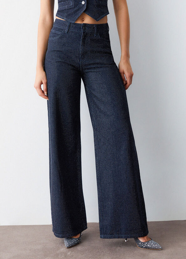 Jeans palazzo full-strass