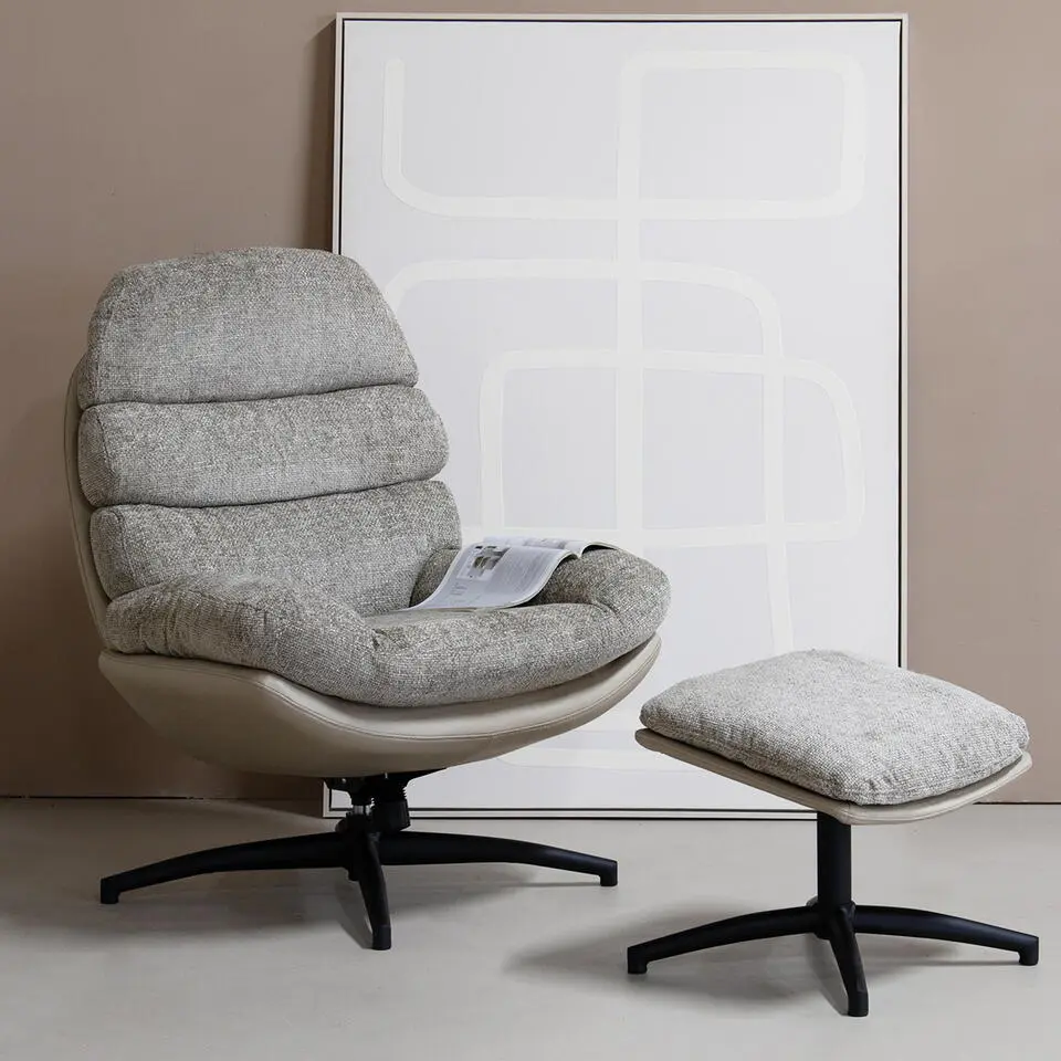 Draaifauteuil Taupe - Inclusief Voetenbank - Fauteuil Liane