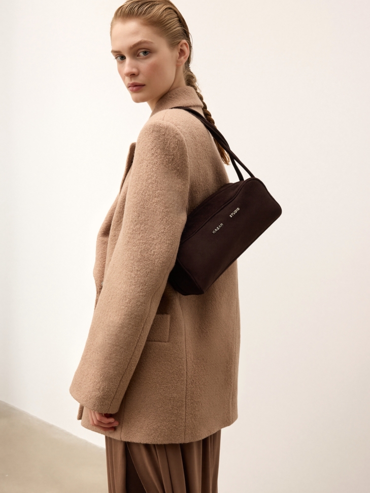 Brown suede shoulder bag