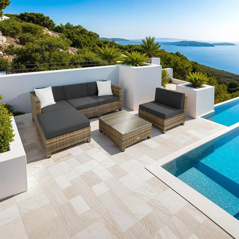 tectake - Loungeset incl. 2 sets kussenhoezen - wicker - naturel