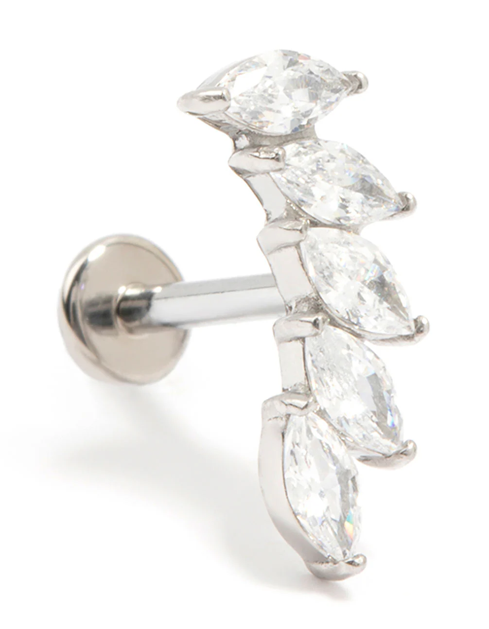Titanium Cubic Zirconia Stacked Leaves Single Threadless Flat Back Stud