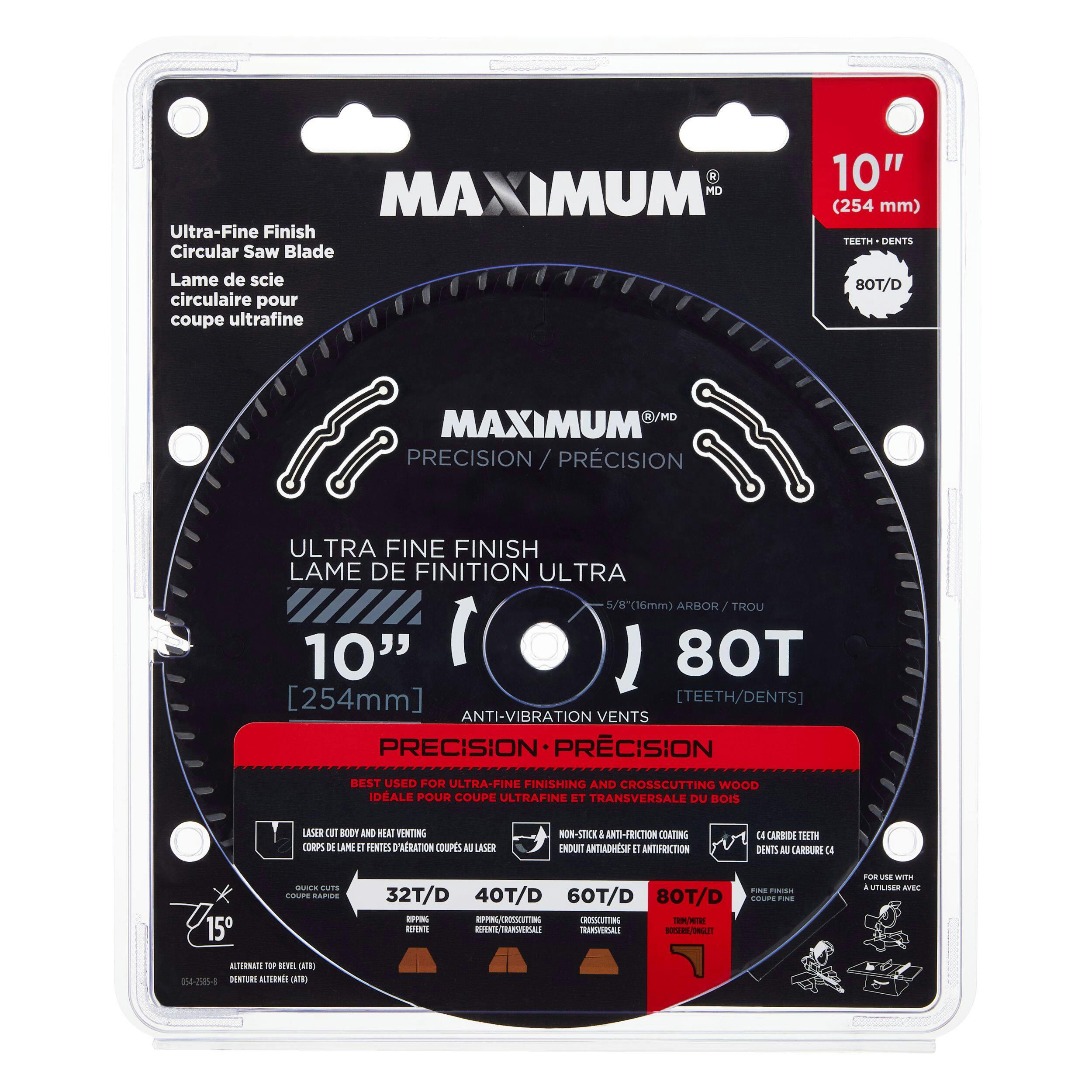 MAXIMUM 10-in 80T Carbide Tipped Ultra Fine Finish Circular Saw Blade for Wood