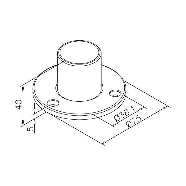 2 x Embase manchon mâle pour tube diam. 38,1 x 1,27 mm - 3 vis de fixation - Zamac aspect inox brossé