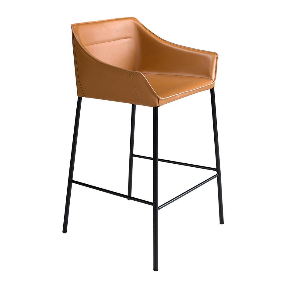 - Tabouret en croûte de cuir marron