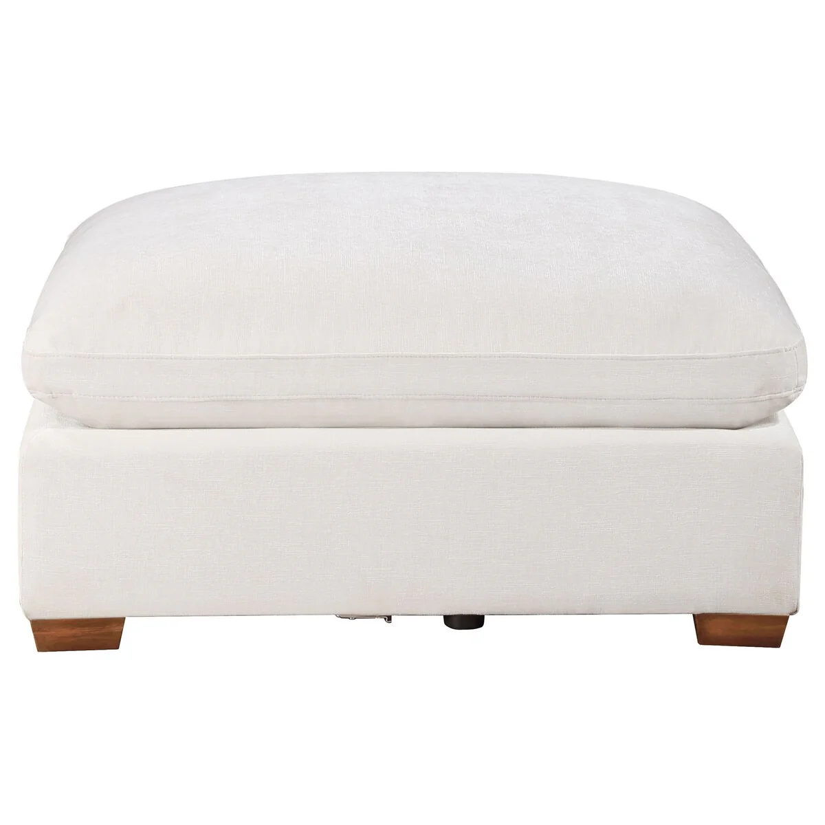 Lahe 41 Inch Modular Ottoman, Brown Tapered Legs, Seat, Ivory White Fabric
