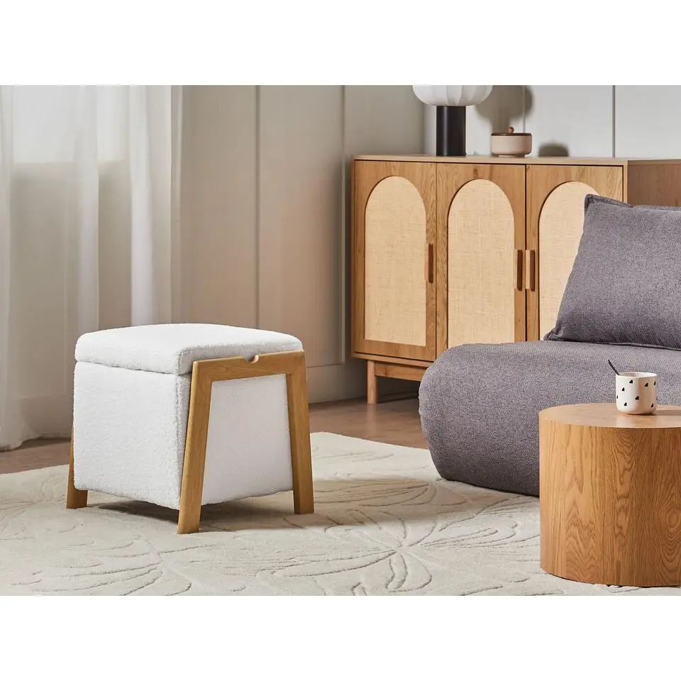 EDLAND - Poef met opbergruimte - Wit - Boucl&eacute;