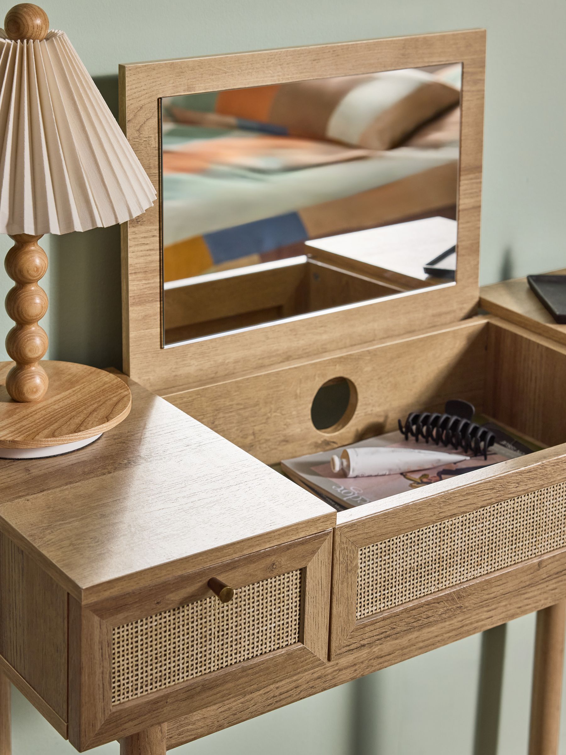 Pavia Rattan Console Dressing Table in Oak Effect