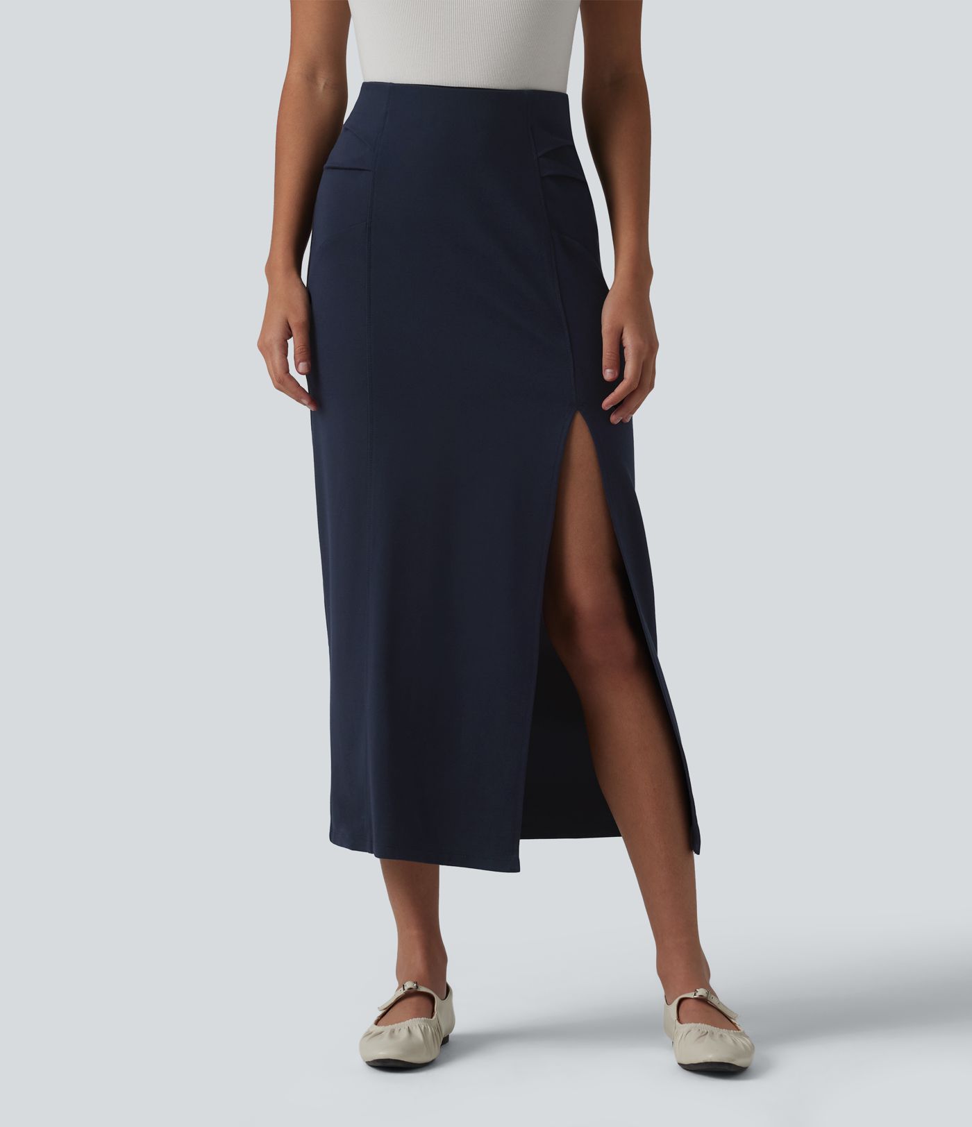 Jupe midi tailleur moulante fendue taille haute