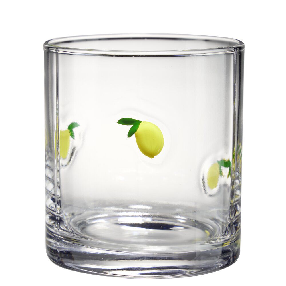 Verre bas transparent motif relief citron jaune Ø9xH10cm