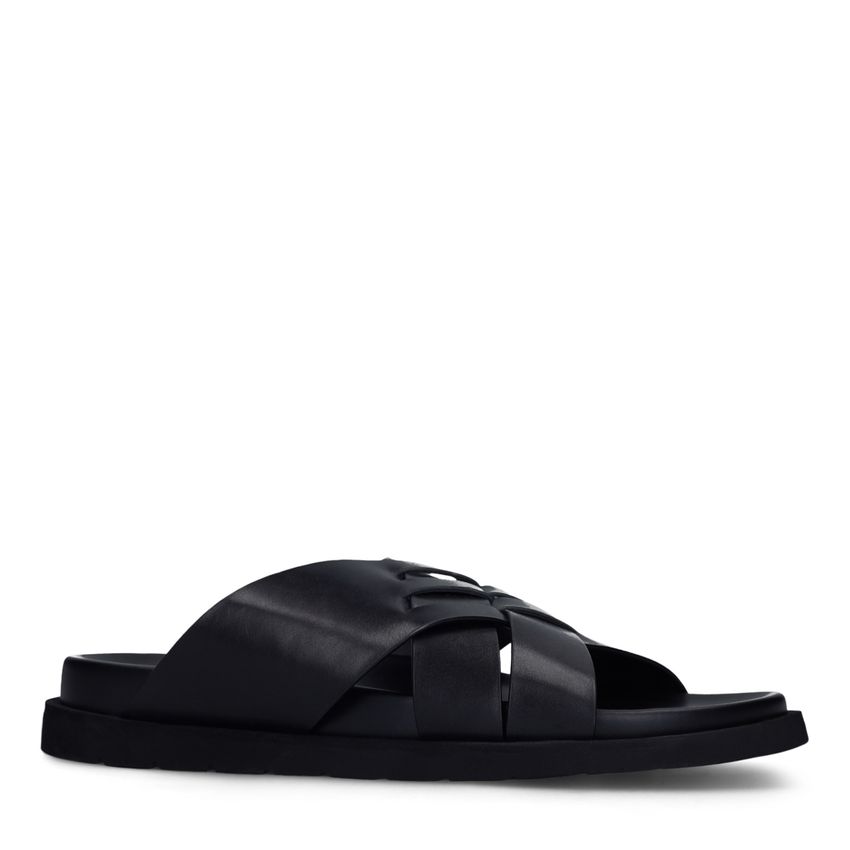 Manfield Zwarte leren slippers