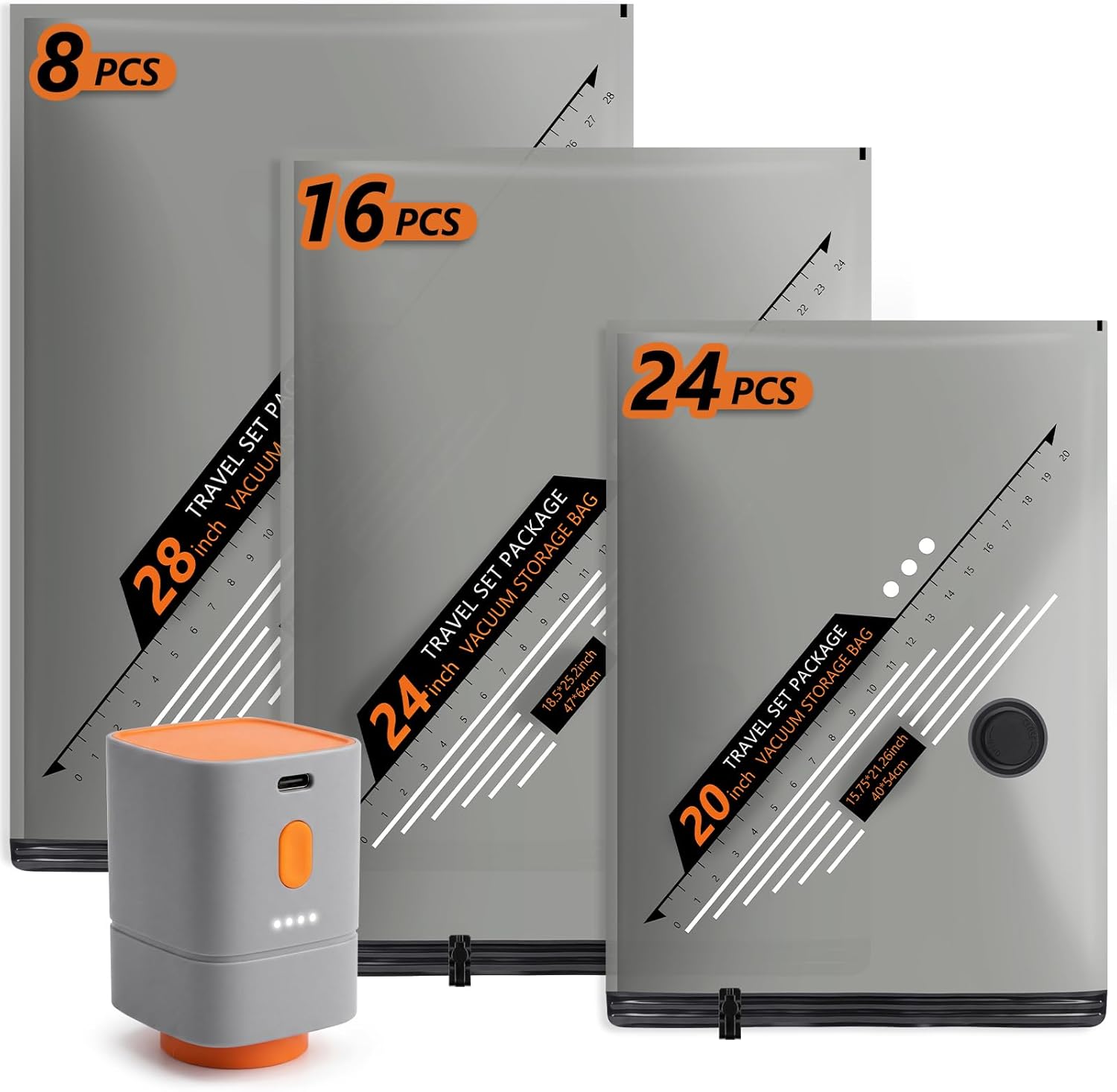 Rechargeable Wireless Pump Travel Vacuum Bags Set,Vacuum Storage Bags Portable Space Saver Bags for Travel, Home, Vacuum Compression Packing Seal for Clothes Seasonal Storage 48 Combo Set