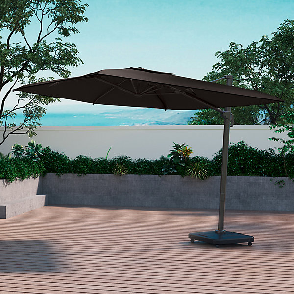 Parasol déporté inclinable rond ouverture manivelle toile anthracite Yotrio Adapto