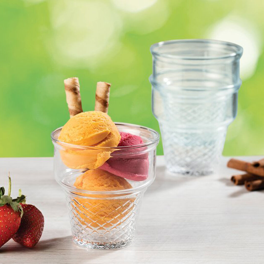 Taça para gelado de vidro decorada