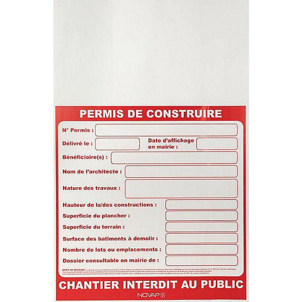Panneaux permis de construire Novap - 1200 x 800 mm