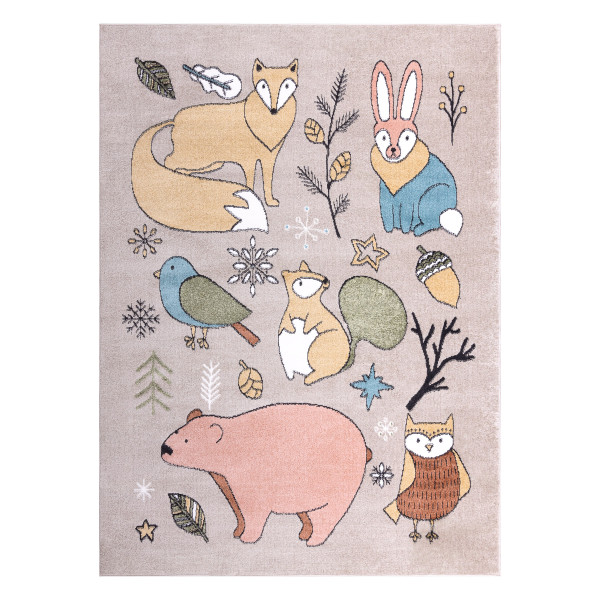 Dywan FUN Forester dla dzieci, zwierzęta, las beż 80x150 cm