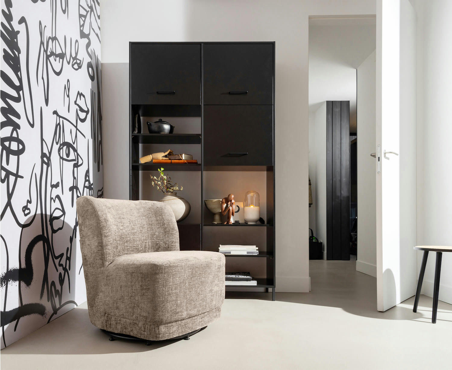 ATTY - Fauteuil pivotant en velours sable