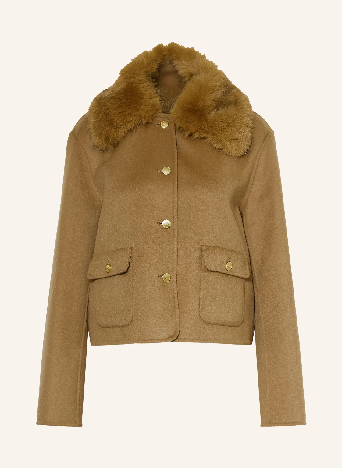 TOMMY HILFIGER Kastenjacke mit abnehmbarem Kunstfell-Kragen