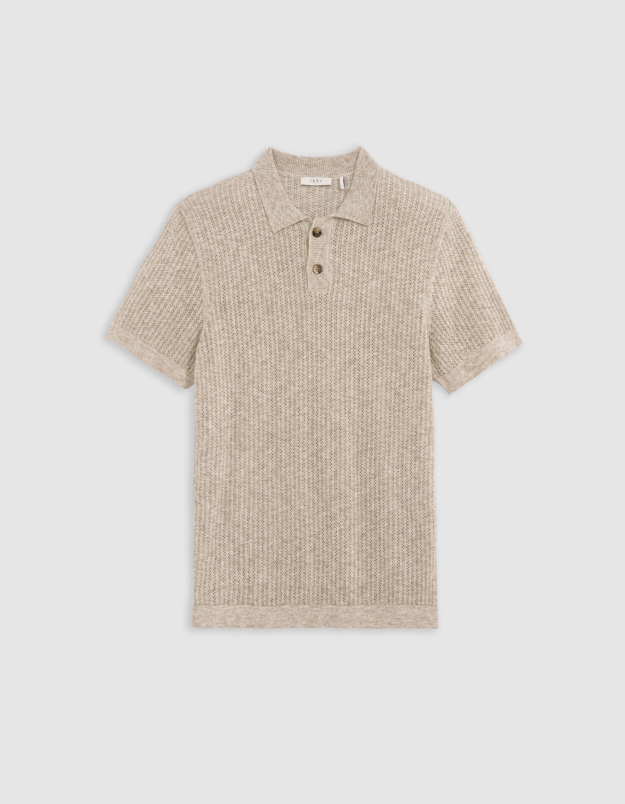 Polo beige tricot ajouré fantaisie Homme