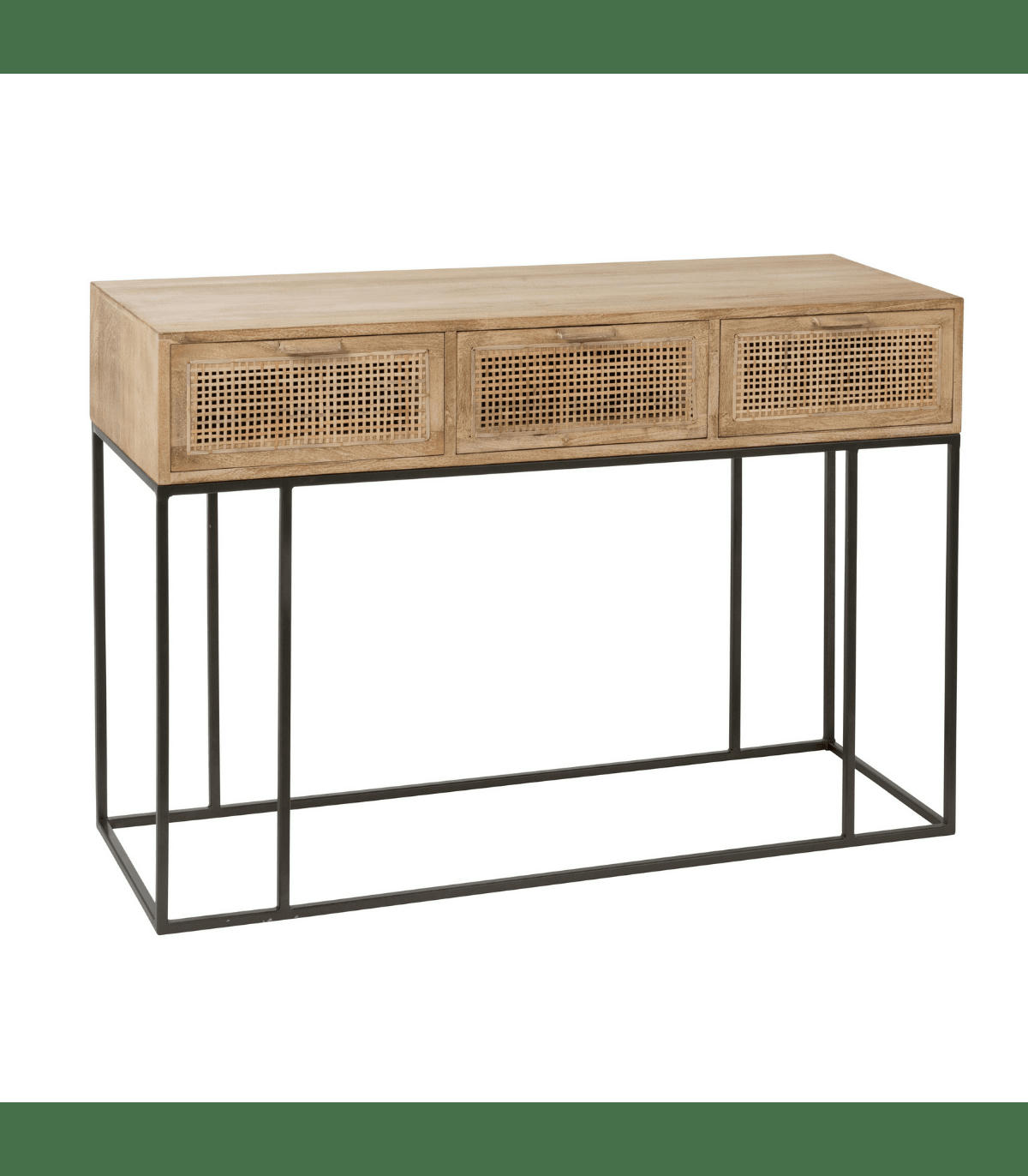 UKIALA - Console 3 Tiroirs Rotin Tisse Bois De Manguier Naturel