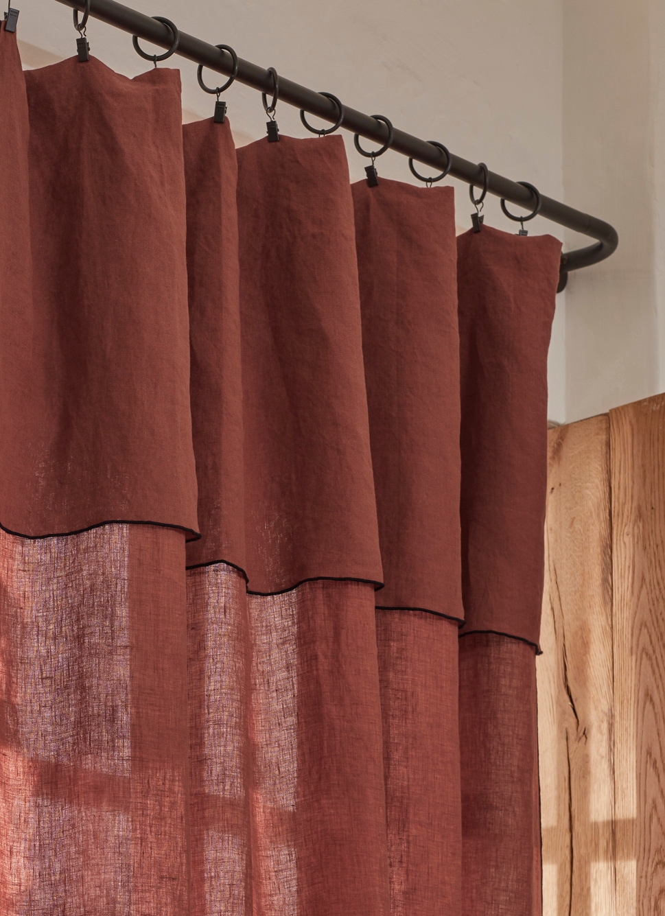 RIDEAU EN LIN LAVÉ ET BOURDON AUBURN