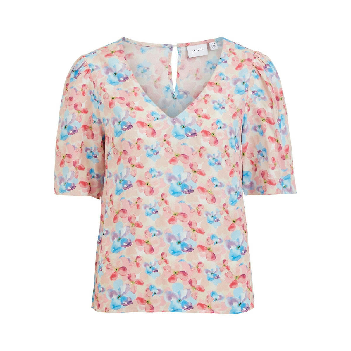 Blouse imprimée, col V, manches courtes