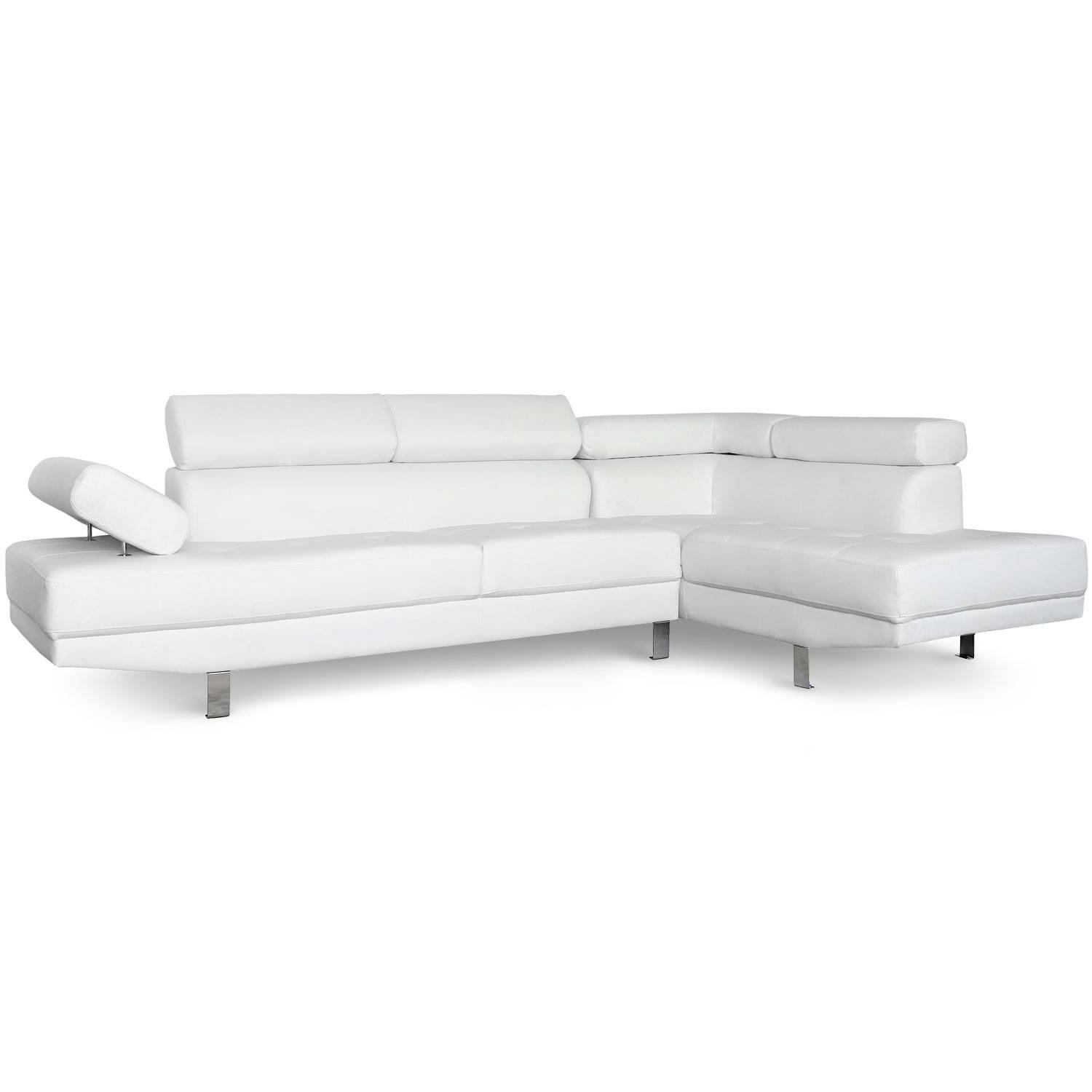 ALFA - Canapé d'angle avec têtières relevables blanc