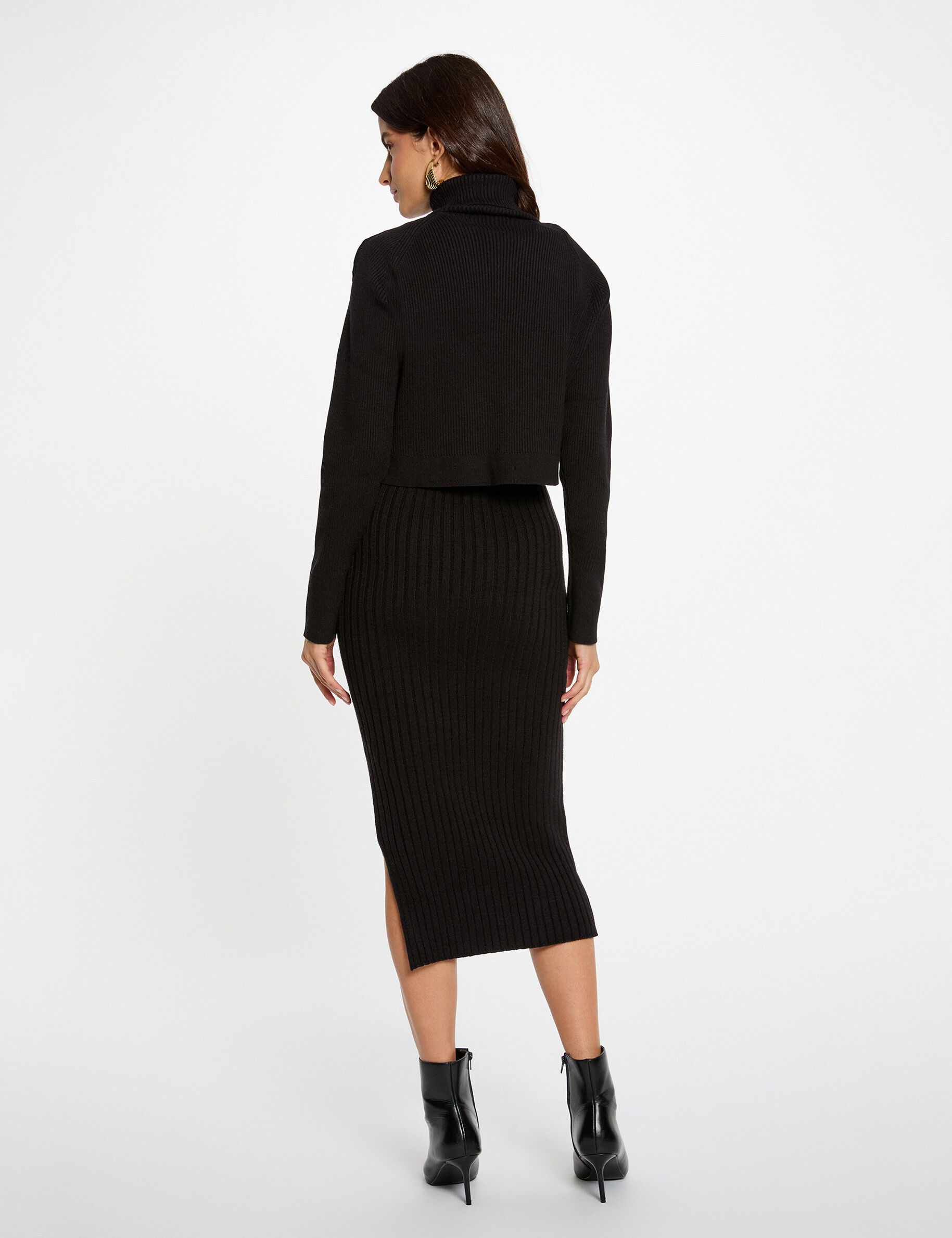 Knitted High Neck Dress Black Women