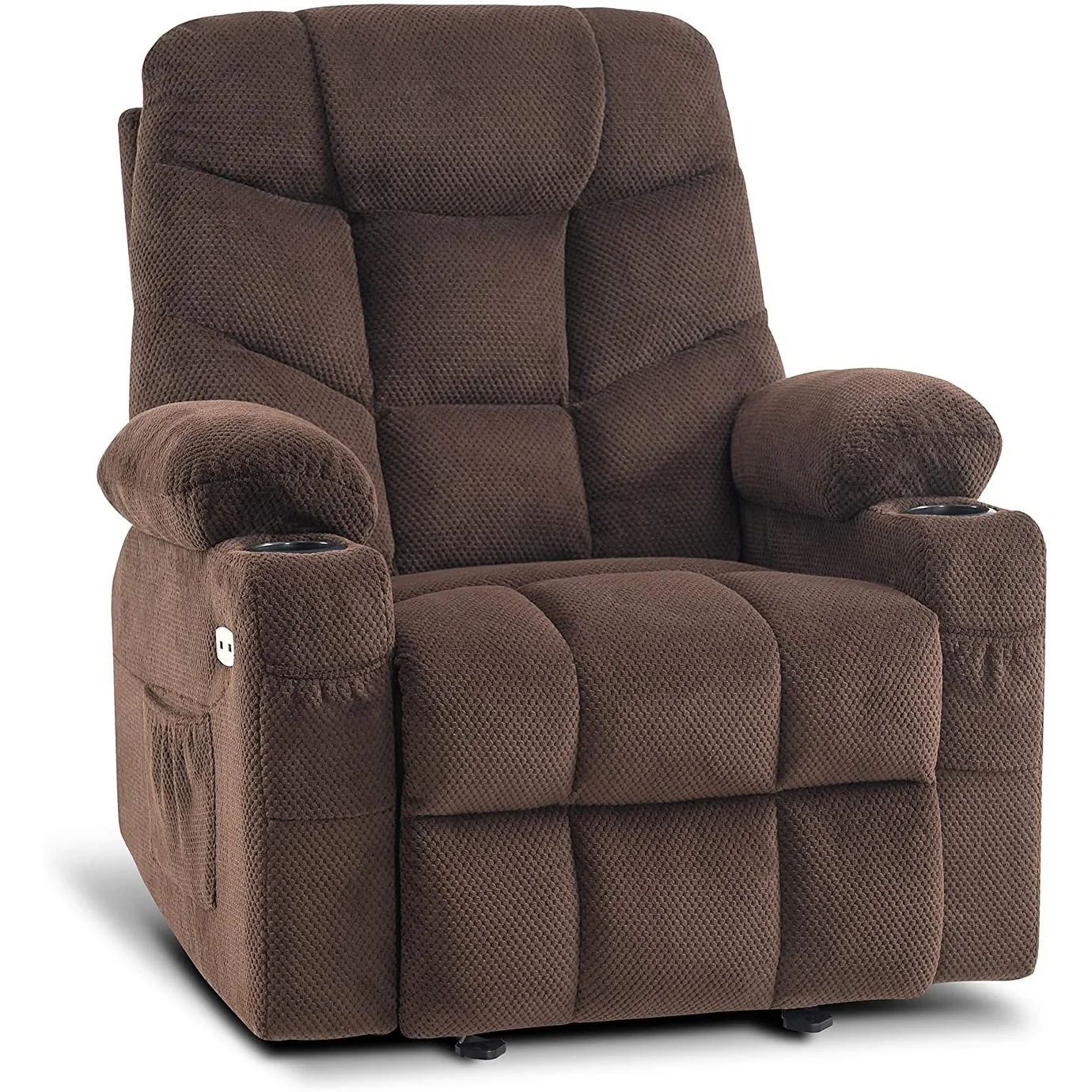 Mcombo Manual Glider Rocker Recliner with Cup Holders for Nursery, USB Ports, 2 Side & Front Pockets, Plush Fabric 8002