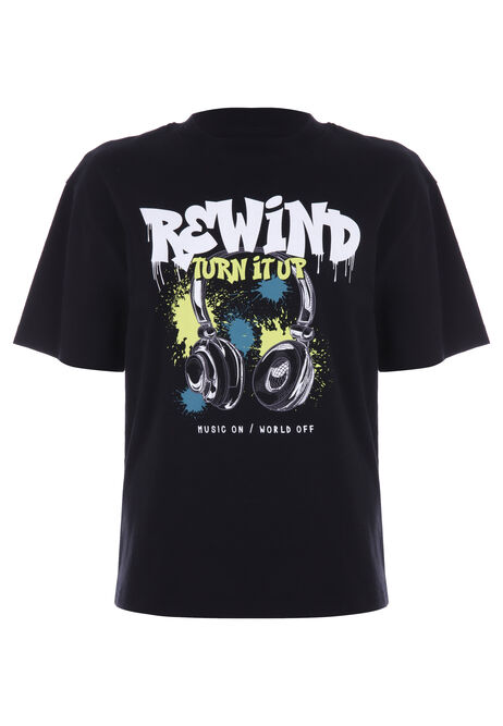 Older Boys Black Headphone Print T-Shirt