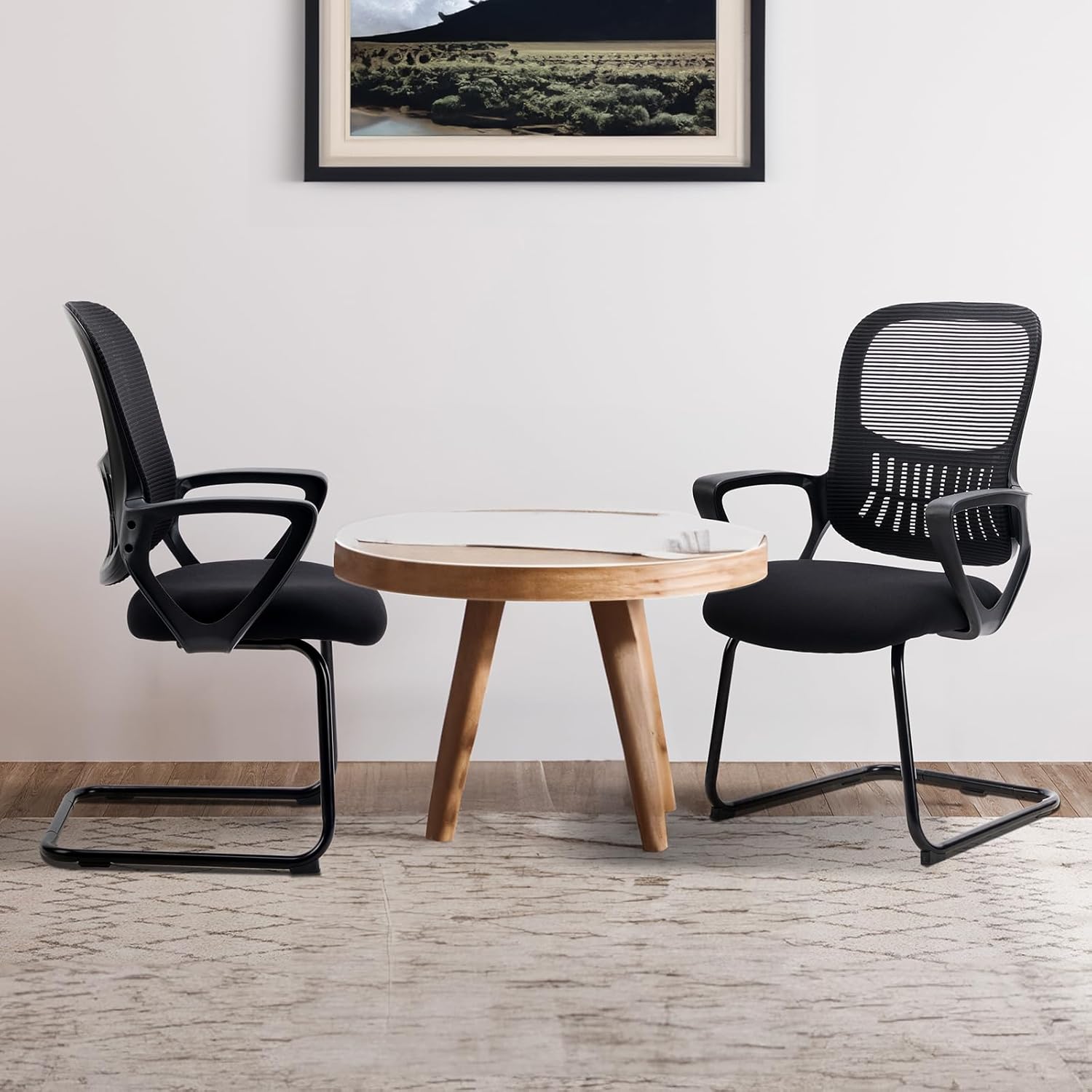 Sweetcrispy Reception Guest Chair Set of 1, Stationary Non Rolling Mesh Mid Back Computer Office Desk with Lumbar Support for Home Waiting Area Conference Room Bedroom