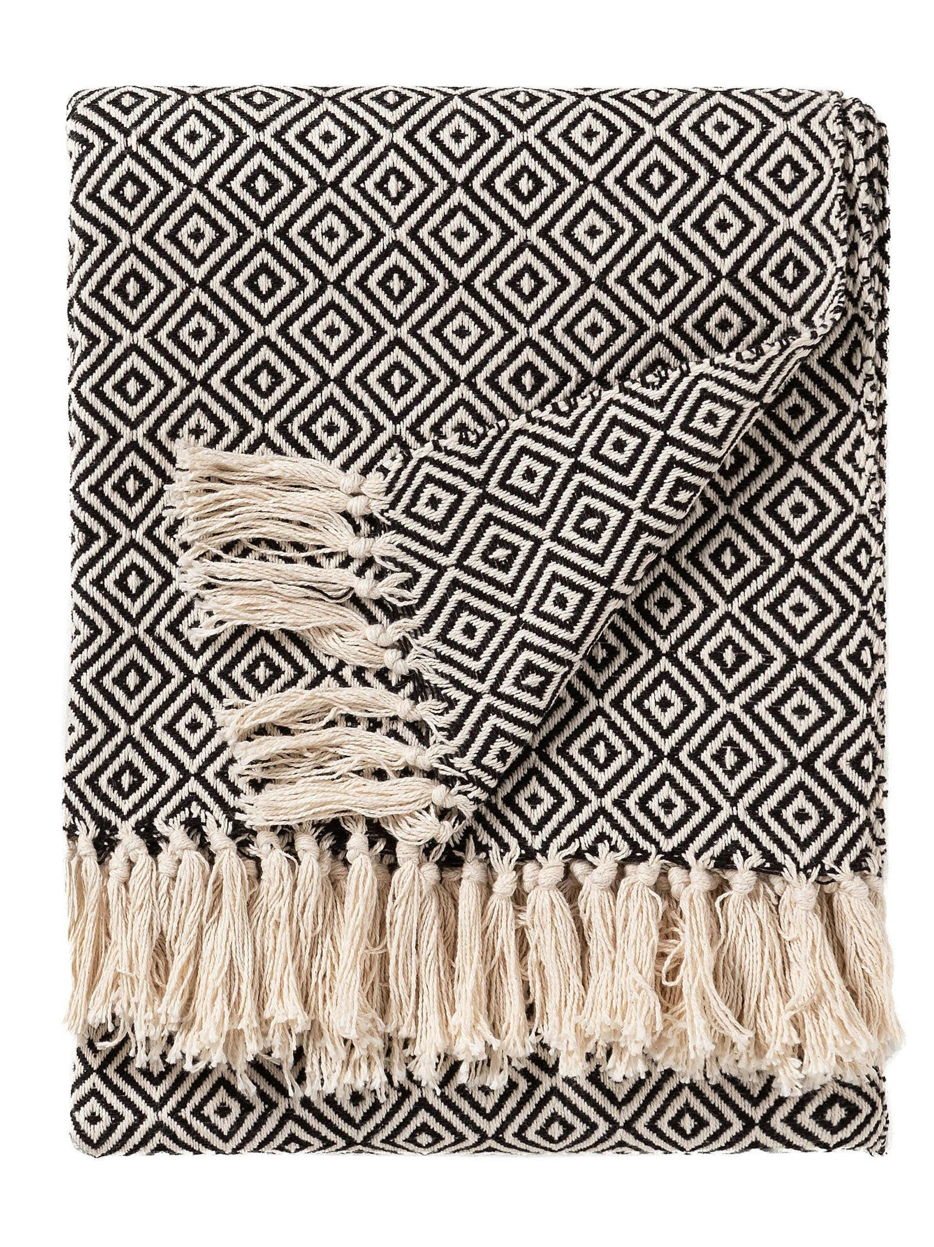 JASMIN - Plaid en coton noir 125x150