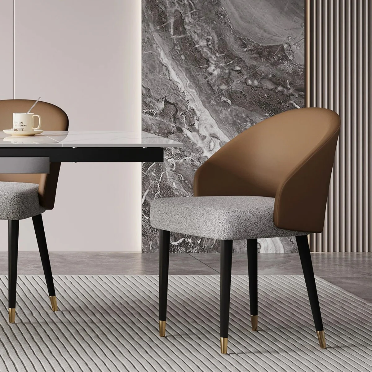 Modern Faux Leather and Fabric Upholstered Back Armchair Dining Chair Or Side Chair (Set of 4)