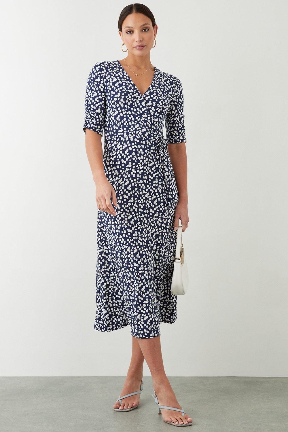 Dorothy Perkins Navy Spot Print Wrap Jersey Midi Dress