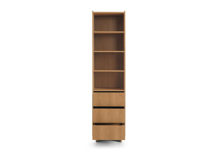Wysoki Regał Słupek SUNA 50x200 cm Biblioteczka Dąb Karmel z 3 Szufladami