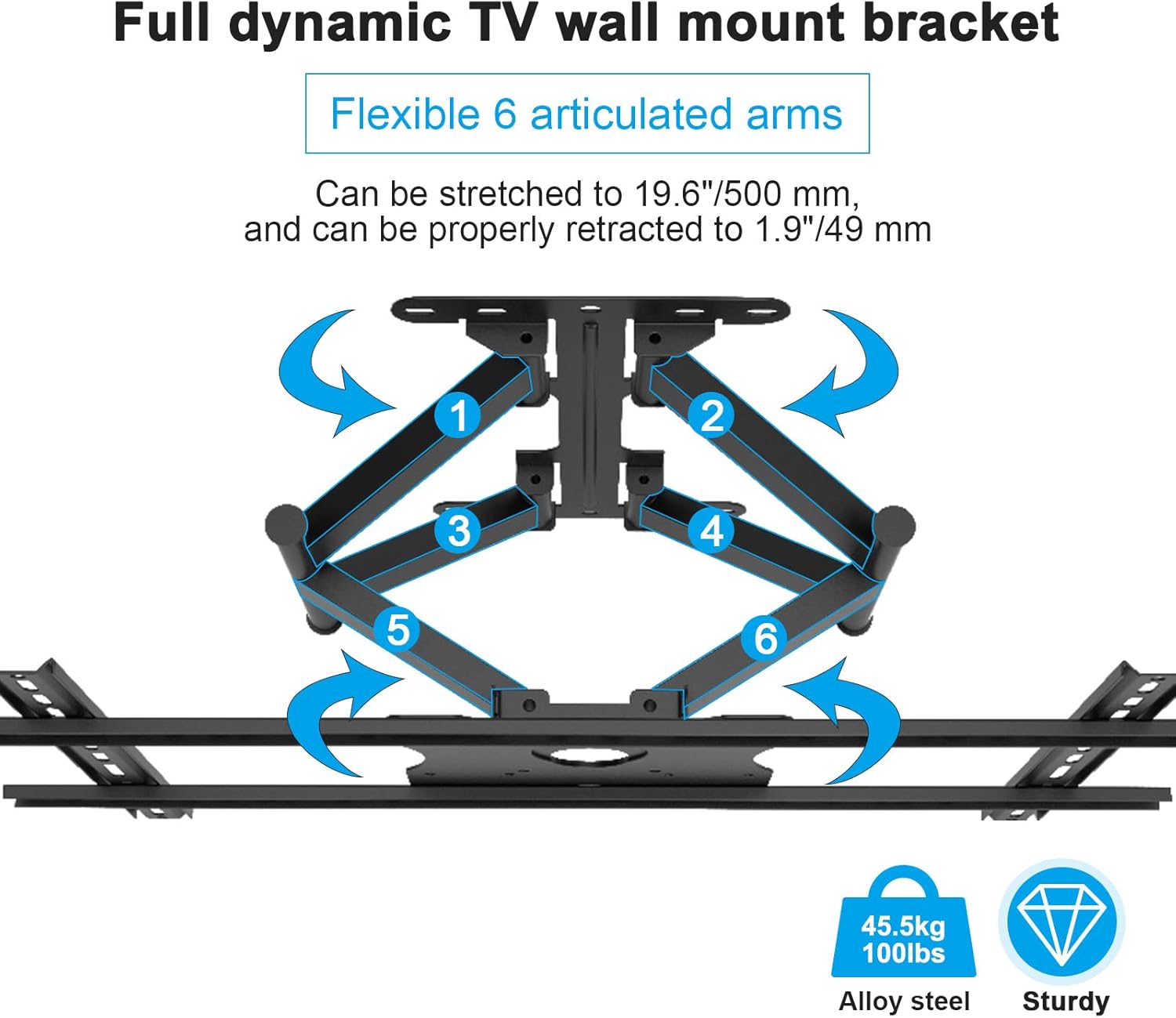 SYLVOX Full Motion Outdoor TV Wall Mount  Fits for TV Size from 40 Inch to 75 Inch  Flexible 6 Articulating Dual Arms  Wall Mount Bracket  Maximum VESA 600 x 400 mm