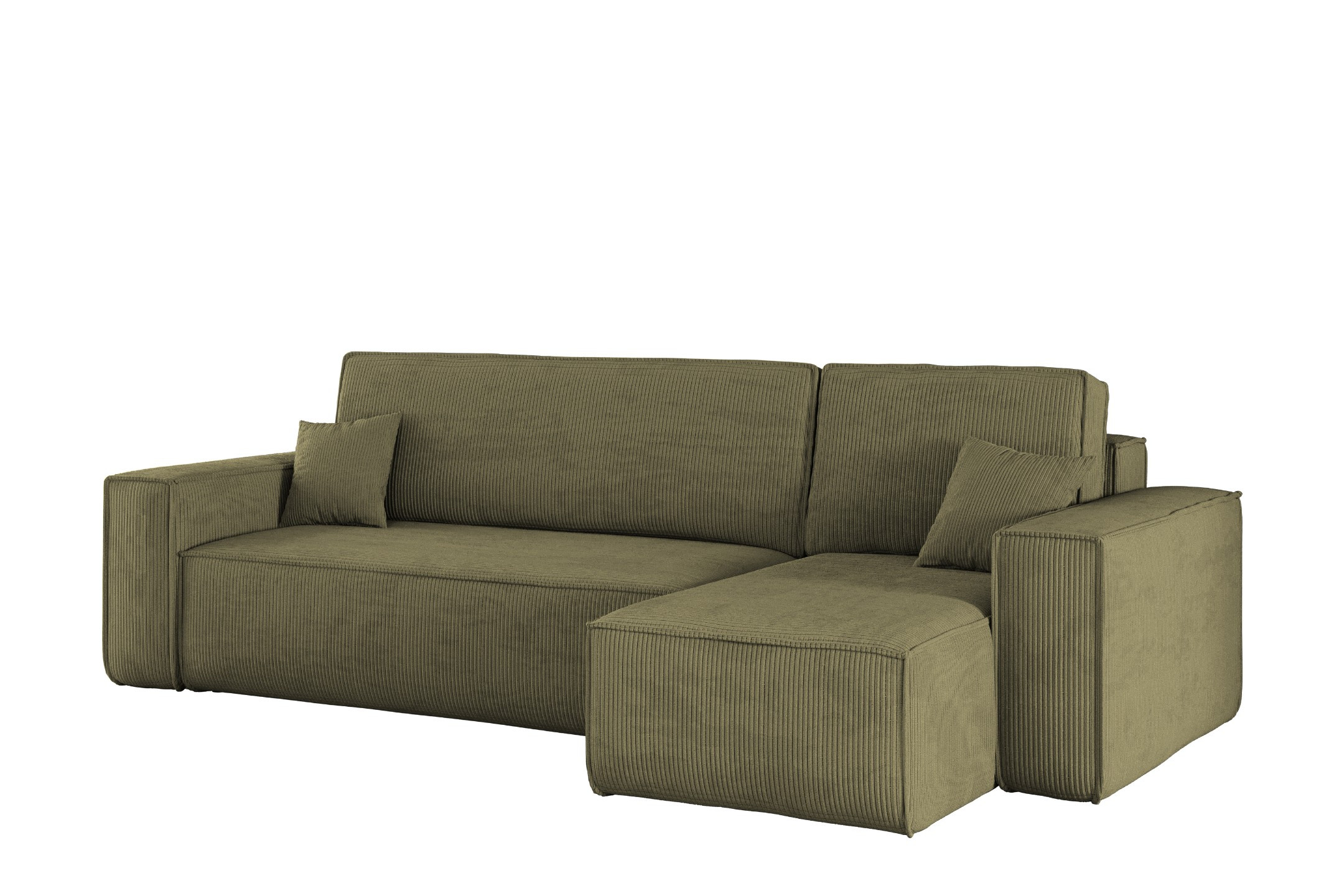 Sofa w kształcie L BEST narożnik, tkanina Poso, Oliwkowy Prawostronny