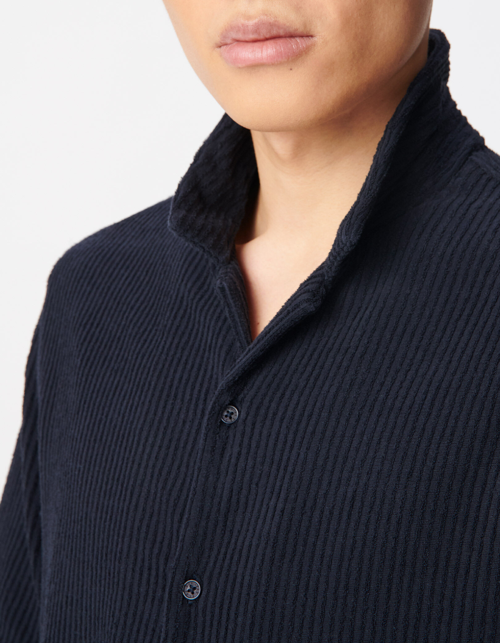 Chemise regular marine éponge relief rayures Homme