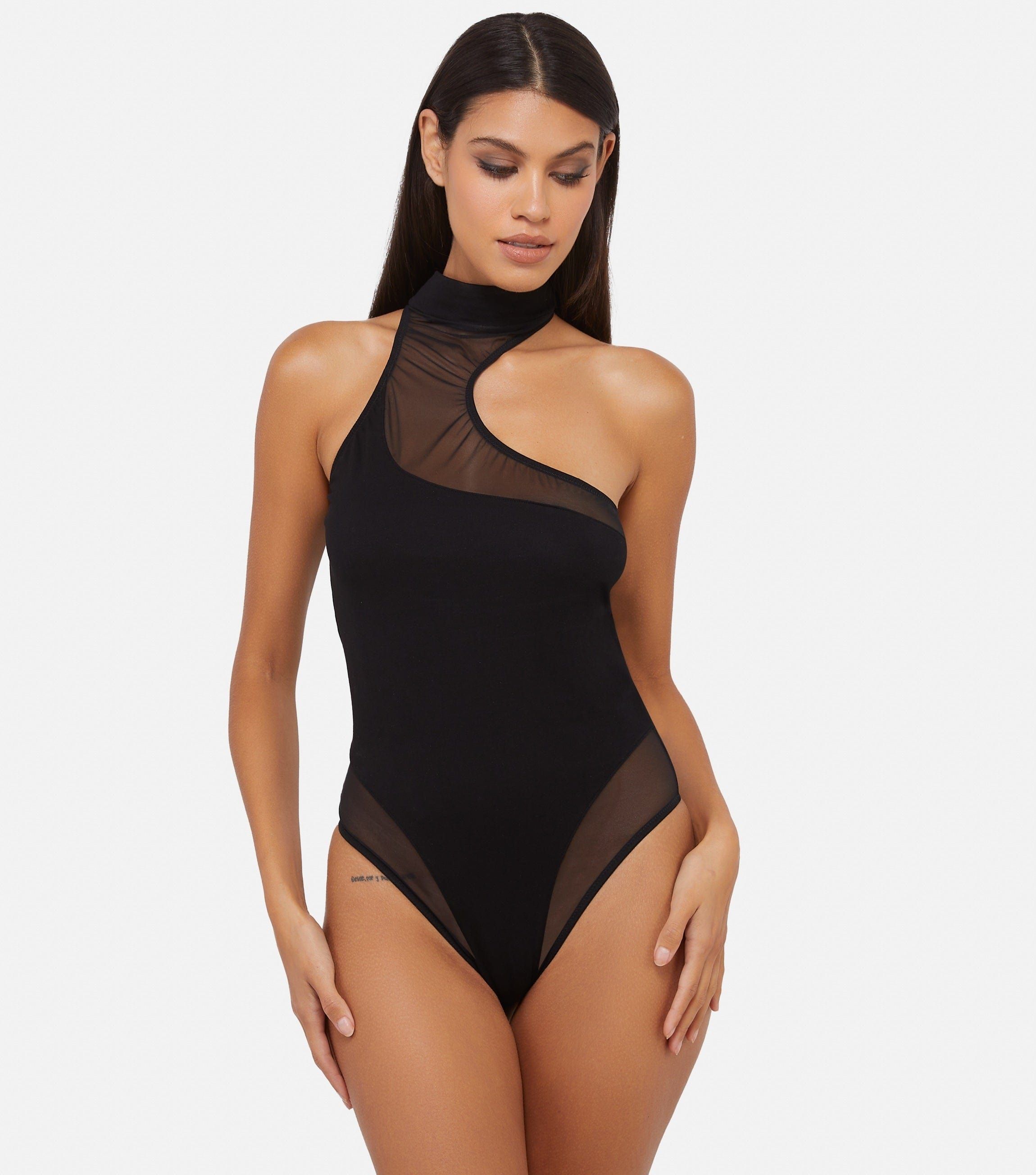 Wolf & Whistle Lola Asymmetric Mesh & Jersey Body