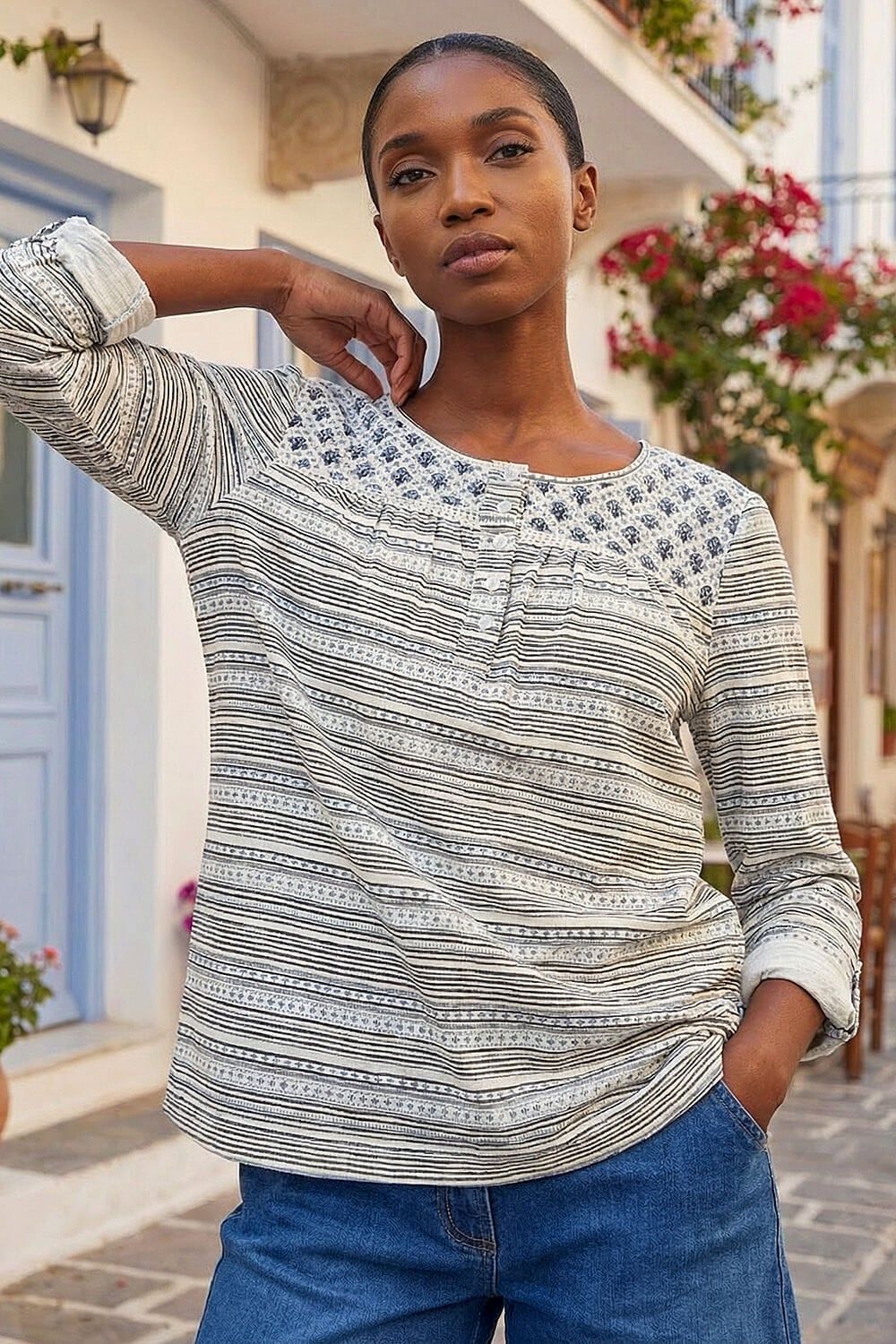 Roman Petite Contrast Front Tunic Top