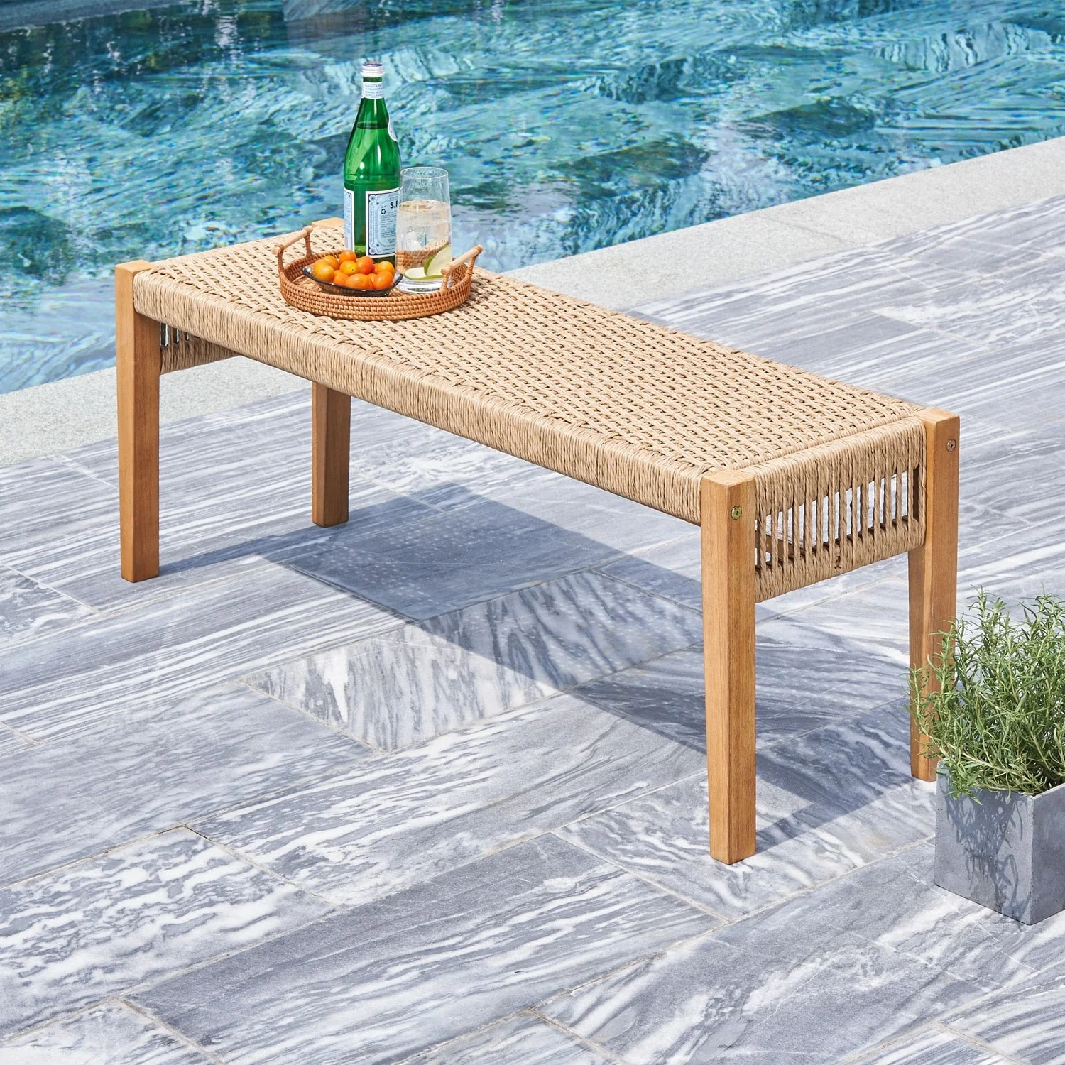 Chesapeake Honey 2-Seater Patio Wood Mixed Rattan Garden Bench - 48 L x 15 W x 16 H