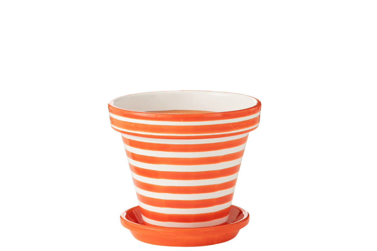 J-Line bloempot Granada Stripes Handmade   Painted - keramiek - oranje - large - Ø 35 cm