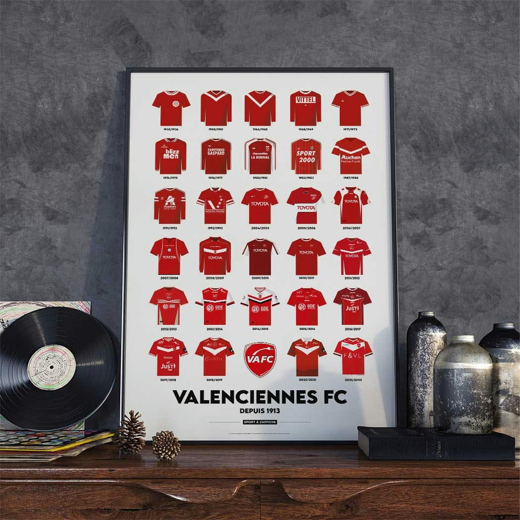 FOOTBALL - Affiche Foot -VALENCIENNES FC Maillots Historiques   30 x 40 cm