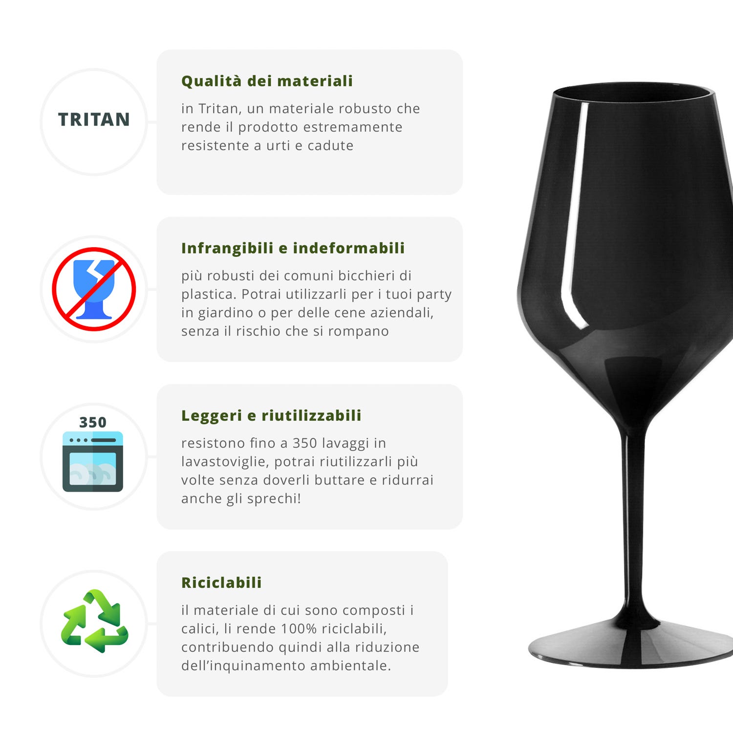 Calice vino in tritan 470 ml nero