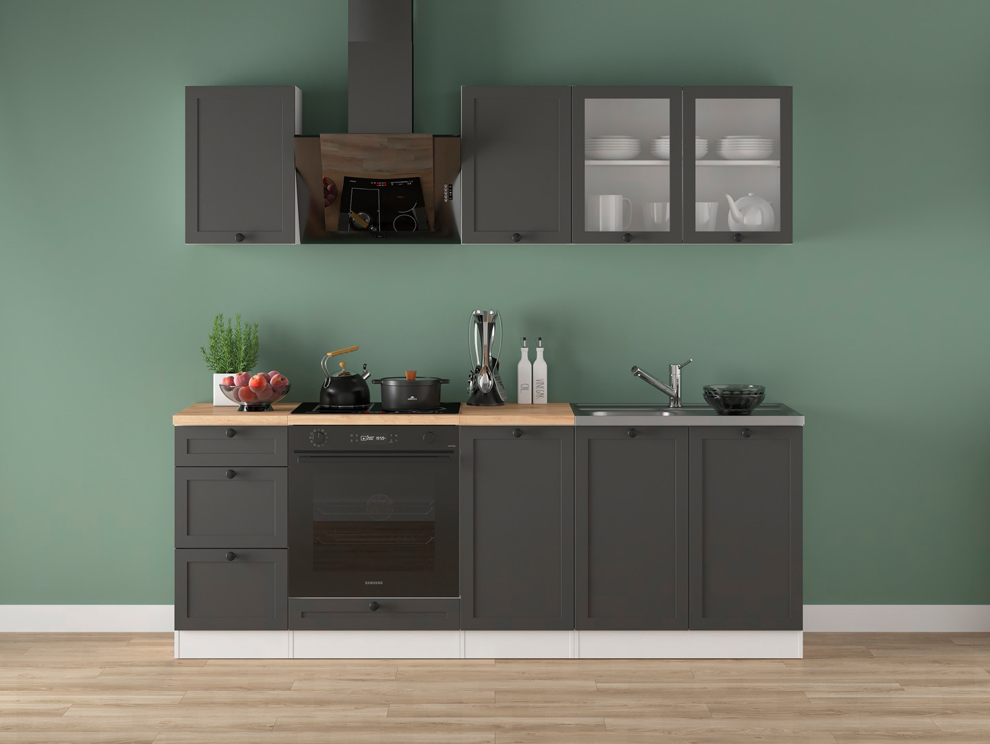 Komplet kuchenny Junona Line 220 cm grafitowy z blatem