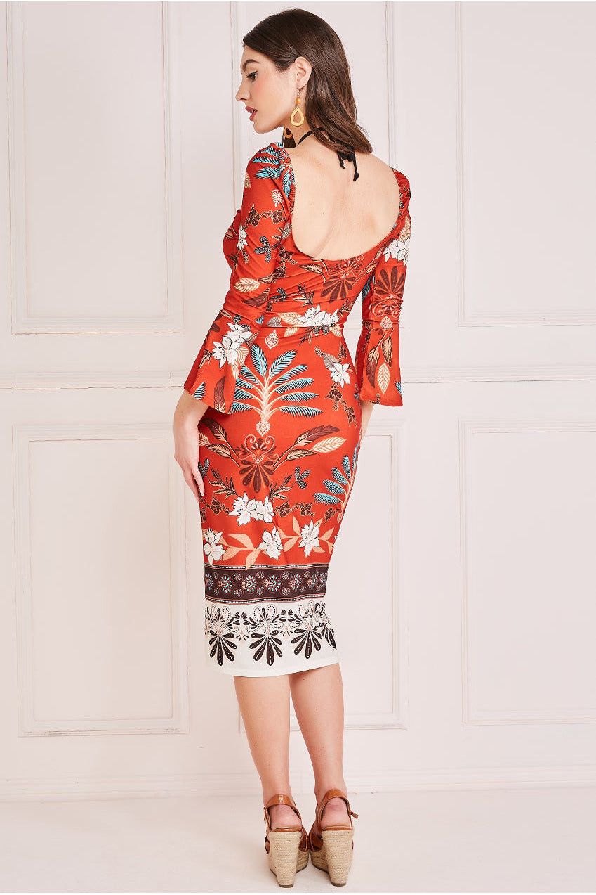Goddiva Printed Tie Back Midi Dress