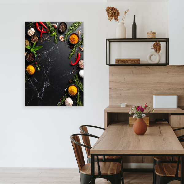 Obraz do kuchni jadalni, Kolorowe przyprawy i zioła 20x30
