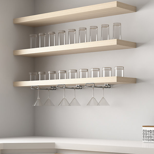 Emuca Porte-verres pour meubles à 1 rangée, longueur 280mm, acier, chromé