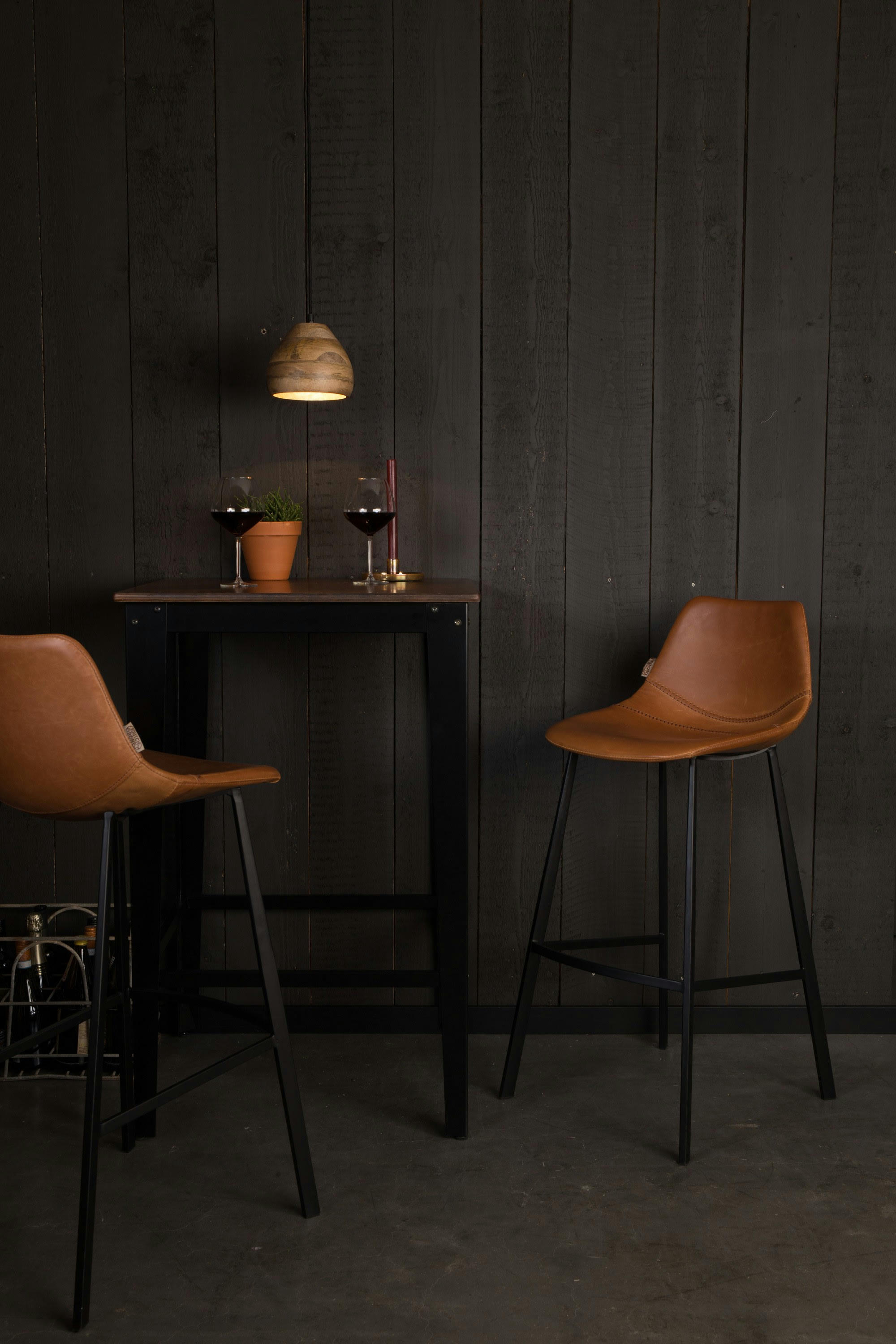 FRANKY - Tabouret de bar en cuir marron