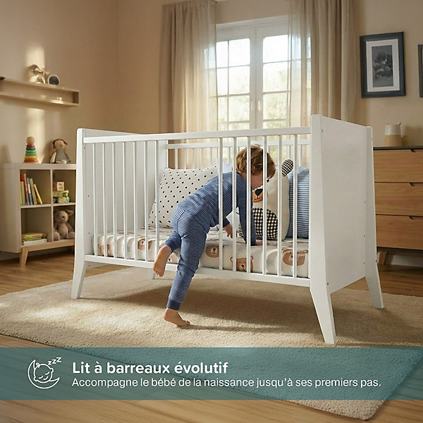 Lit bébé évolutif Timeo 60x120 cm (matelas non inclus) Blanc